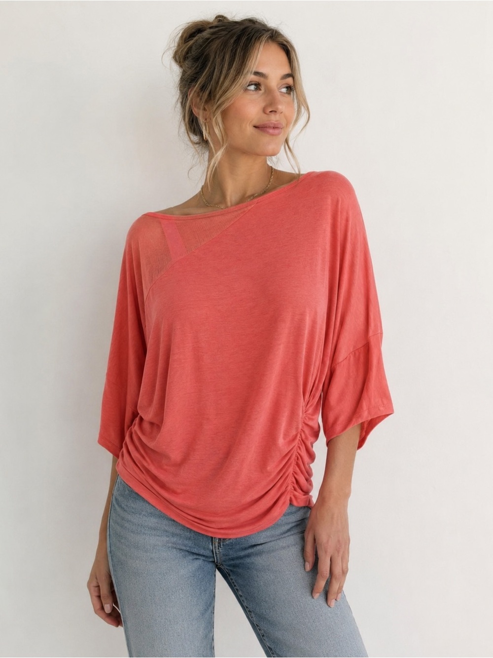 Bebe Orange Cinched Blouse Batwing Sleeves Size S